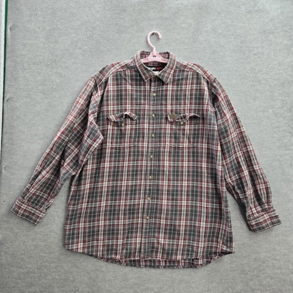 Wrangler Men Button Up Shirt 2XL Red Plaid RIGGS WORKWEAR Long Sleeve Flannel